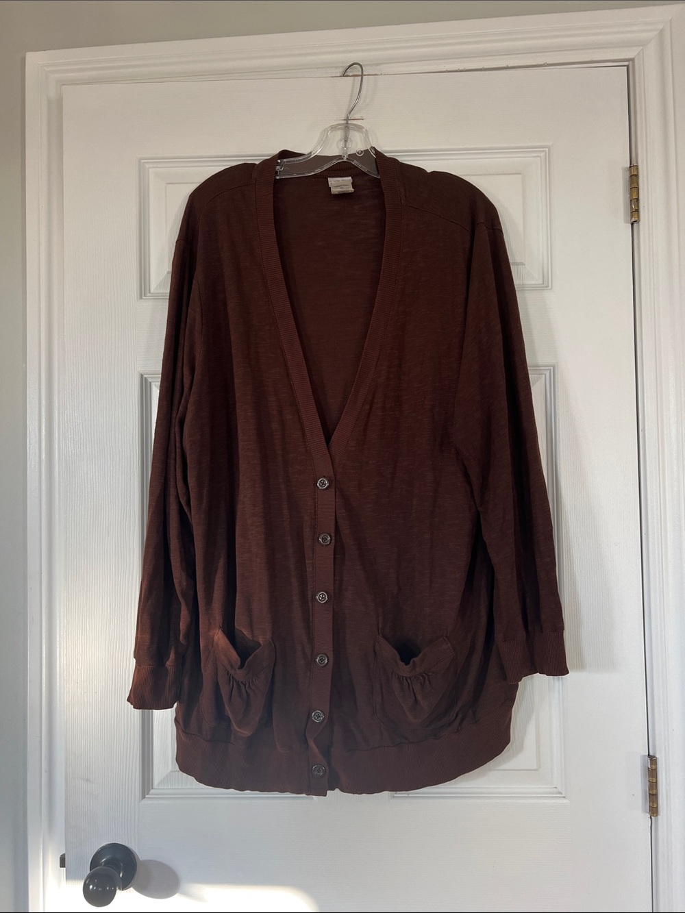 Just My Size Brown Button-Front Cardigan with Front Pockets